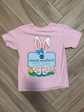 Simply Southern Pink Tee with Bunny Ears & Paw Graphic